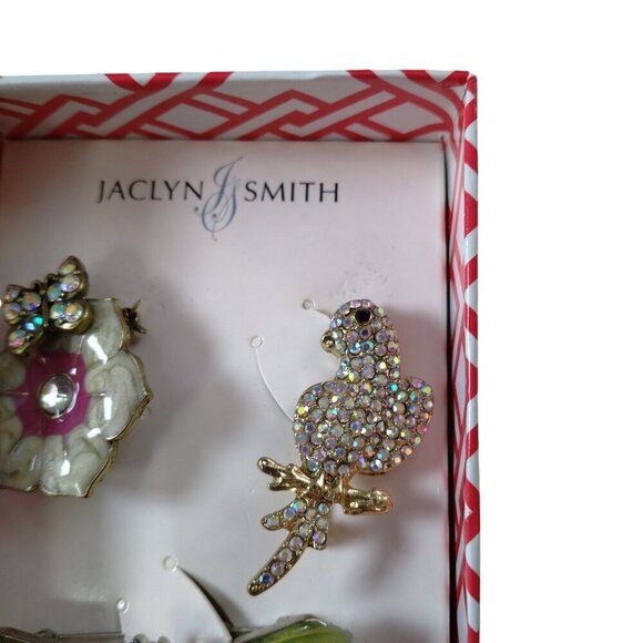 Jaclyn Smith Trio Pin Set Dragonfly Bird Butterfly On Flower Brooch NIB - Picture 2 of 6